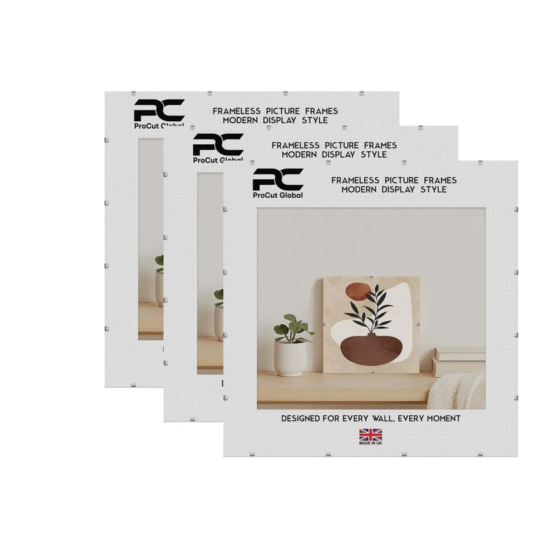 Procut Global 30x30 Clip Frames (Pack of 3) – Frameless Perspex Wall-Mount Display for Posters, Pictures, Photos & Certificates – Lightweight & Shatterproof – Available in Sizes and Sets