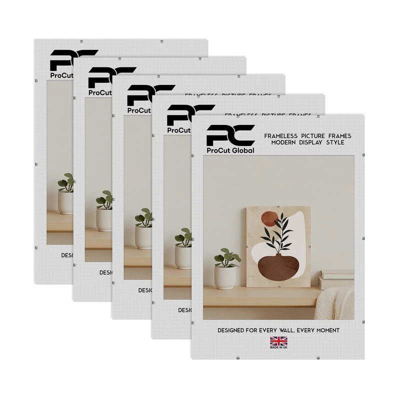 Procut Global 60X50CM Clip Frames (Pack of 5) – Frameless Perspex Wall-Mount Display for Posters, Pictures, Photos & Certificates – Lightweight & Shatterproof – Available in Sizes and Sets