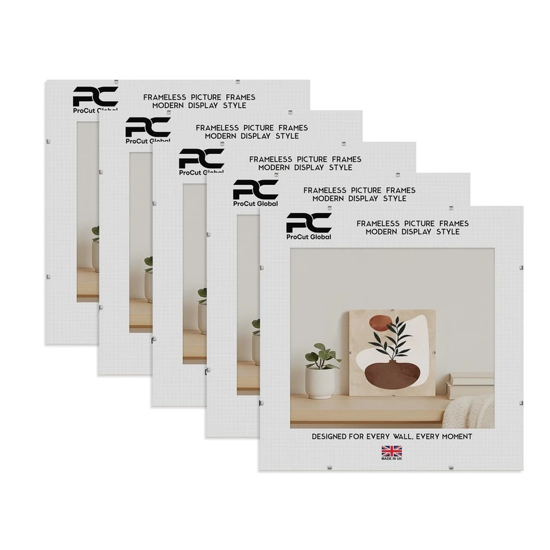Procut Global 22X22 Clip Frames (Pack of 5) – Frameless Perspex Wall-Mount Display for Posters, Pictures, Photos & Certificates – Lightweight & Shatterproof – Available in Sizes and Sets