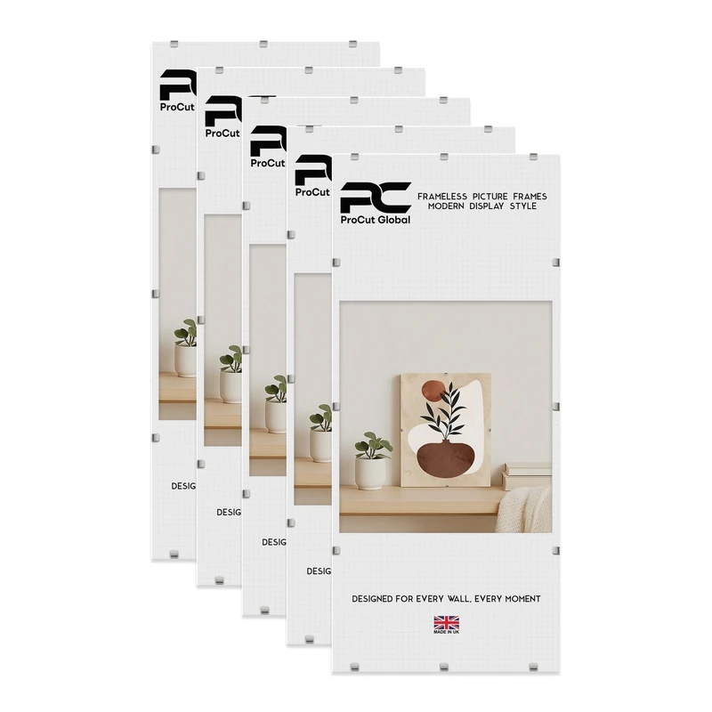 Procut Global 80X40CM Clip Frames (Pack of 5) – Frameless Perspex Wall-Mount Display for Posters, Pictures, Photos & Certificates – Lightweight & Shatterproof – Available in Sizes and Sets