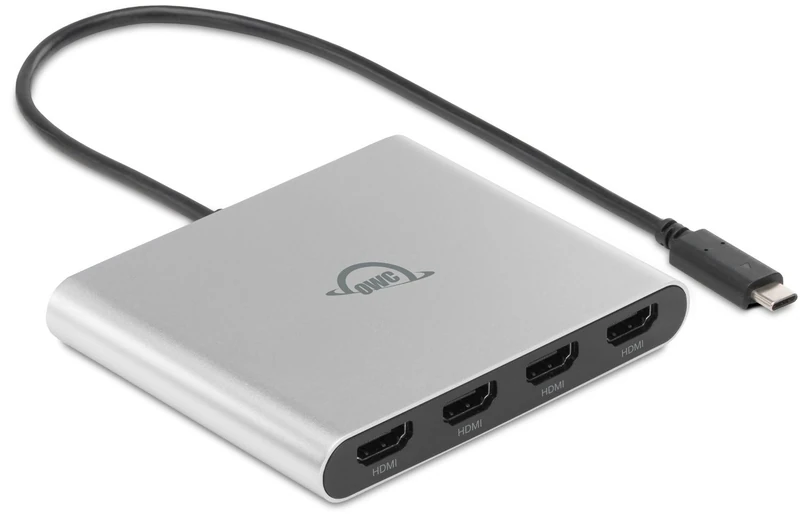 OWC USB-C Quad HDMI Adapter 4K with DisplayLink - 4 Monitor 4K @60Hz, 90W Power Delivery, Compatible Mac M1/M2/M3/M4, PC, Chromebook - Plug & Play, HDMI Audio, Bus Powered