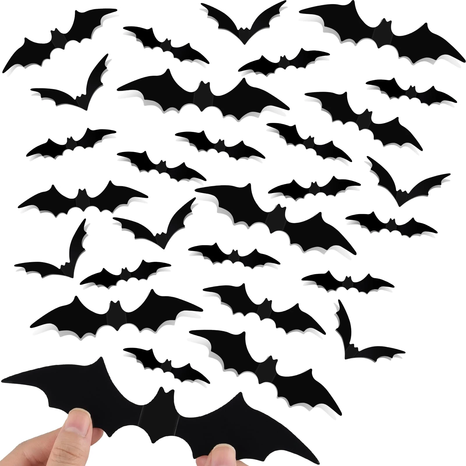 NEBURORA 36 Pcs Halloween Bats Wall Decor Realistic PVC Black 3D Scary Bat Sticker 4 Different Sizes Spooky Wall Decal for Home Kitchen Bathroom Interior Decoration Hallowmas Party Supplies