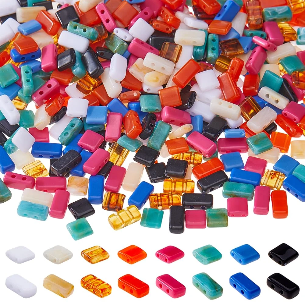 DICOSMETIC 480Pcs 16 Colors Acrylic Tila Beads 2-Hole Seed Beads 5.2x5.2mm/4x8mm Mini Japanese Tila Bead Flat Square Acrylic Bead for Necklace Bracelet Jewelry Making