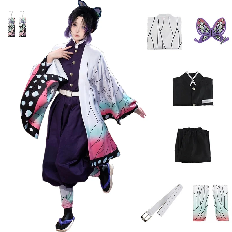 IOPBOT Kimonos Cosplay Costumes Adult Women Girls Anime Japanese Kimono Robe Halloween Outfit with Accessories (Purple,L)