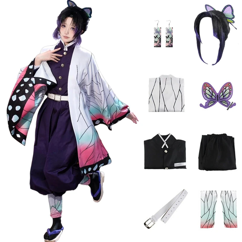 IOPBOT Kimonos Cosplay Costumes Adult Women Girls Anime Japanese Kimono Robe Halloween Outfit with Accessories, Purple B, XL
