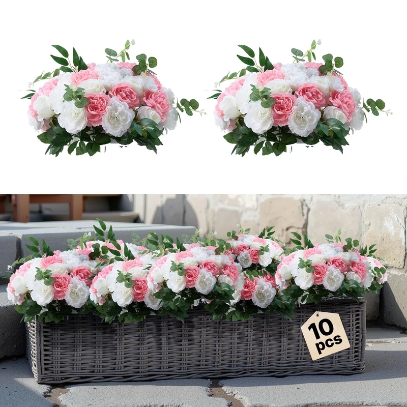 VEVOR Flower Ball Arrangement Bouquet 10 PCS, 17.7-Inch Max Diameter Artificial Flower Balls Wedding Table Centerpieces, Rose Arrangements for Wedding Centerpiece Home Decorations Pink and White Roses