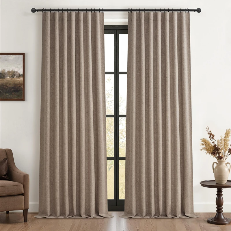 Extra Long Custom 102 Inch Curtains, 100% Blackout Curtains for Bedroom Weather Burg Thermal Insulated Noise Cancelling Pleated Heading Tape Hook Back Tab Dark Flax Boho Drapes Chocolate 2 Panel Set
