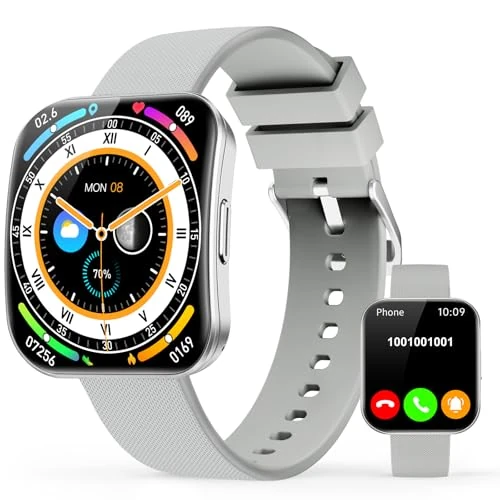 Smart Watch for Men Women, Bluetooth Calls, AI Dial, AI Q&A,1.85"HD AMOLED Curved Display Fitness Watch with Heart Rate/Sleep/SpO2/Stress Monitor, 110+ Sports Depth Waterproof Smartwatch, Silver