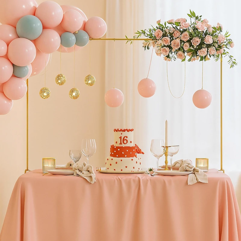 Relaxdays Table Rod Stand, Clamps, Adjustable, H:78.5–118 cm, W:107–265 cm, Metal, Wedding Decor Arch, Gold