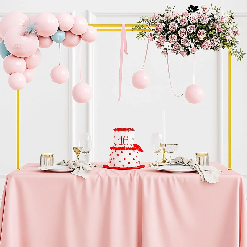 Relaxdays Over the Table Rod Stand, 2 Rails, Adjustable, H:78.5–118 cm, W:102–260 cm, Metal, Wedding Decor Arch, Gold