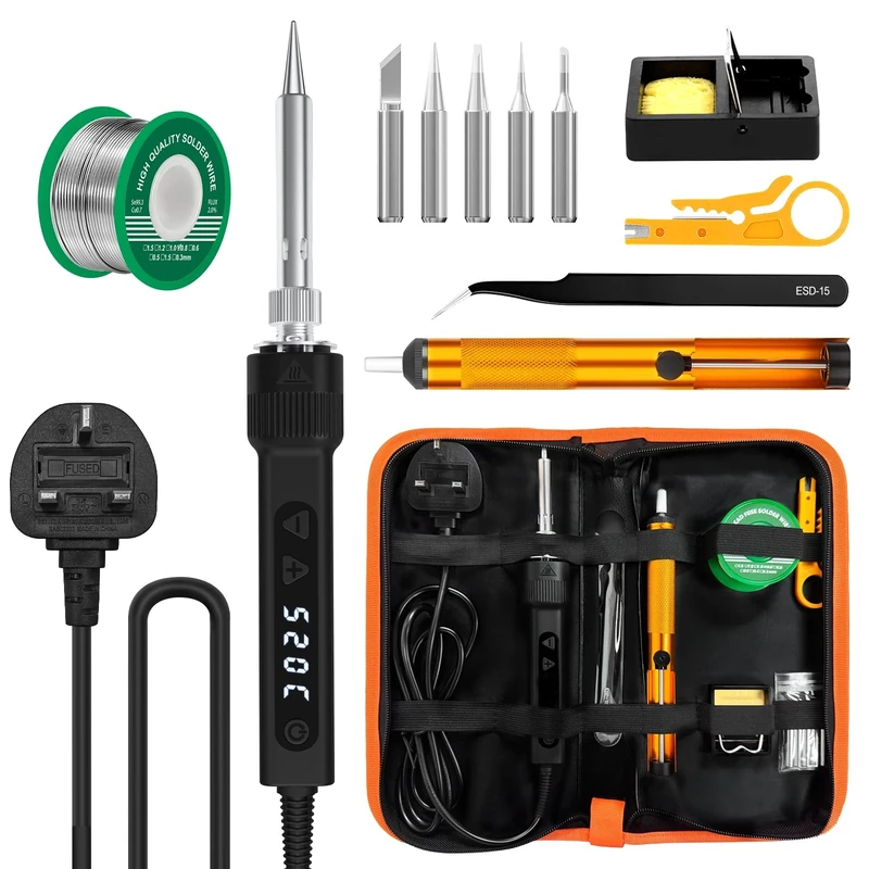 120W LED Soldering Iron Kit, 7s Fast Heating Adjustable Temp 180-520°C Auto Sleep Precision Welding Tools Electronics Repair with Solder Wire, 5 Soldering Iron Tips, Desoldering Pump, Stand, Tweezers - Image 1