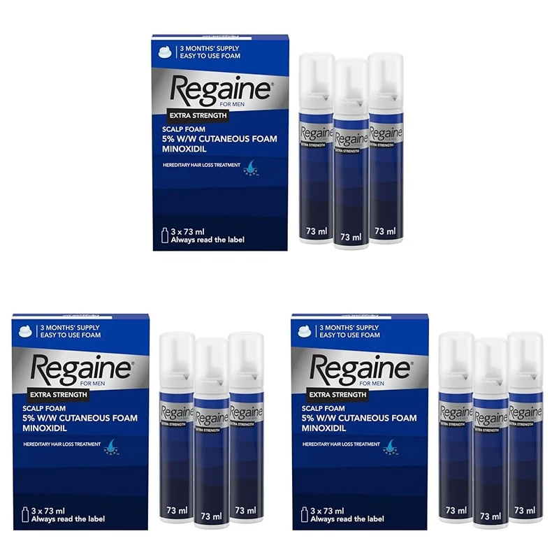 Regaine For Men Extra Strength Foam - Scientifically Proven To Help Stop Hereditary Hair Loss - Minoxidil Foam for Hair Regrowth - (3 x 73ml), Packaging May Vary (Pack of 3)