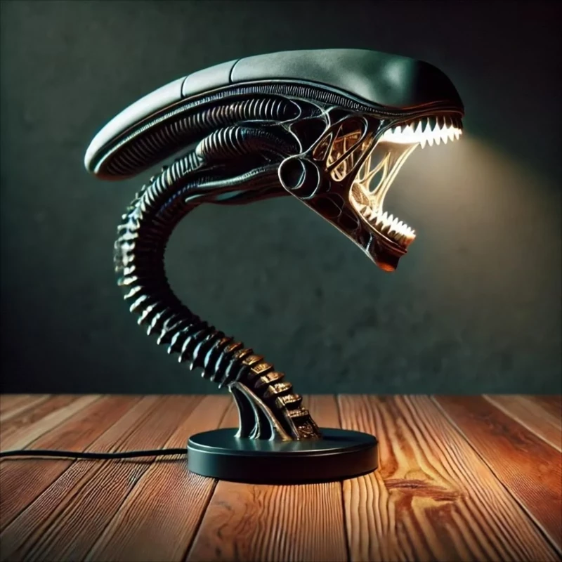 A1VETY Sci-fi LED Table Lamp Alien 3D Resin Night Light, Black Space Theme Statue Ornaments Bedroom/Office Decoration, Collectible Home Lighting Gift (1+1)