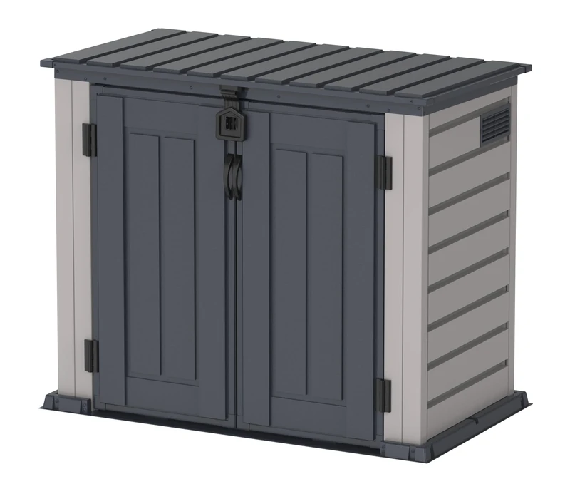 Duramax MultiStore 800L Plastic Garden Shed, All Weather Resistance Outdoor Garden Furniture Storage, Safe & Secure, Maintenance Free Vinyl Storage Shed, Durable Wheelie bin box, 135 x 76 x 111.5 cm