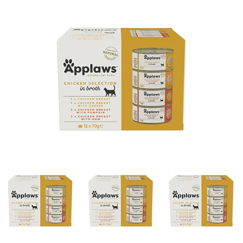 Applaws Natural Wet Cat Food Tin, Chicken Multipack Selection in Broth 70g (Pack of 48 x 70g Tins)