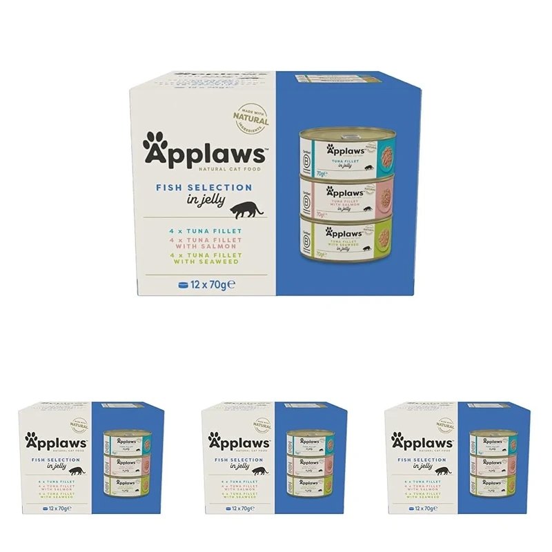 Applaws Natural Wet Adult Cat Food, Fish Selection in Jelly 70g Tin (Pack of 48)