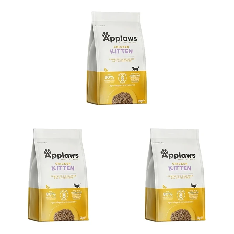 Applaws Complete and Grain Free Dry Kitten Food, Kitten Chicken for all Cats, 2 kg Bag (Pack of 3)