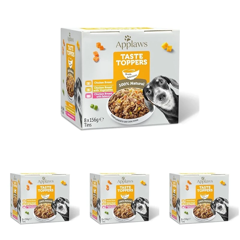 Applaws 100% Natural Wet Dog Food Topper, Chicken Selection in Broth, 156g Tin (Pack of 32)