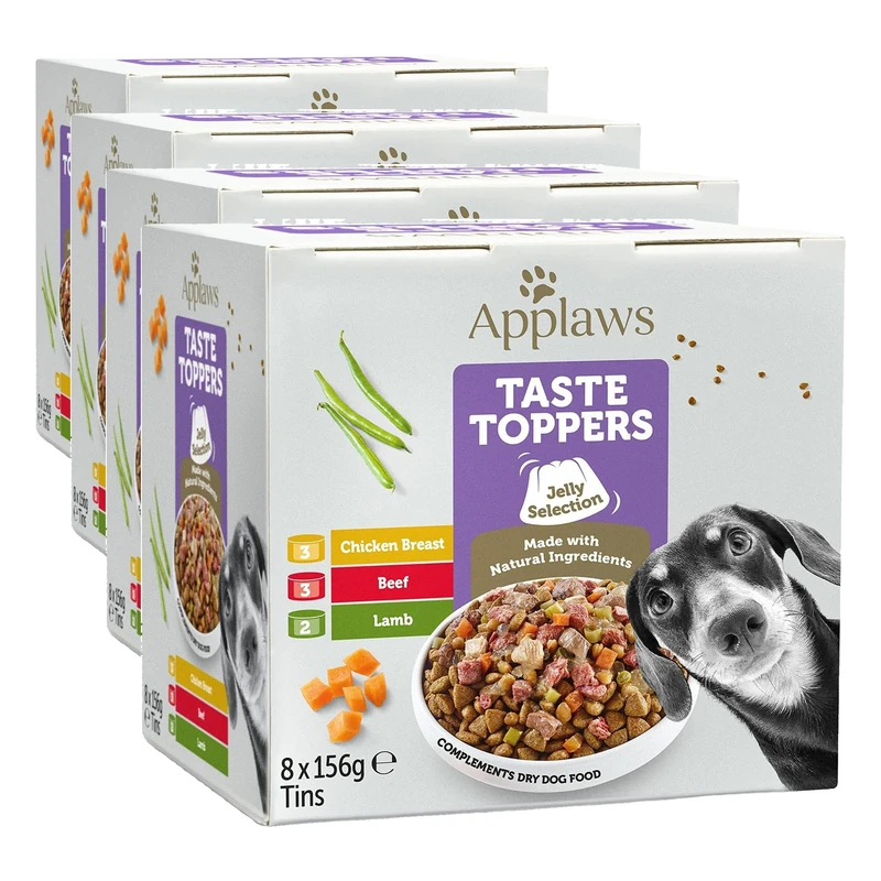 Applaws Natural Wet Dog Food Tin, Grain Free Meat Selection with Vegetables in Jelly 156g (8 x 156g Tins) (Pack of 4)