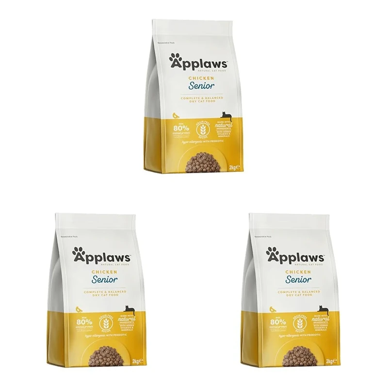 Applaws Complete and Grain Free Dry Cat Food for Senior Cats, Chicken 2 kg Bag (Pack of 3)