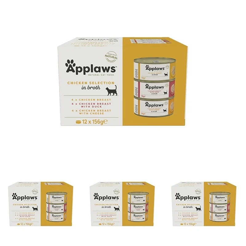 Applaws 100% Natural Wet Cat Food, Multipack Chicken Selection in Broth 156 g Tin (Pack of 48)