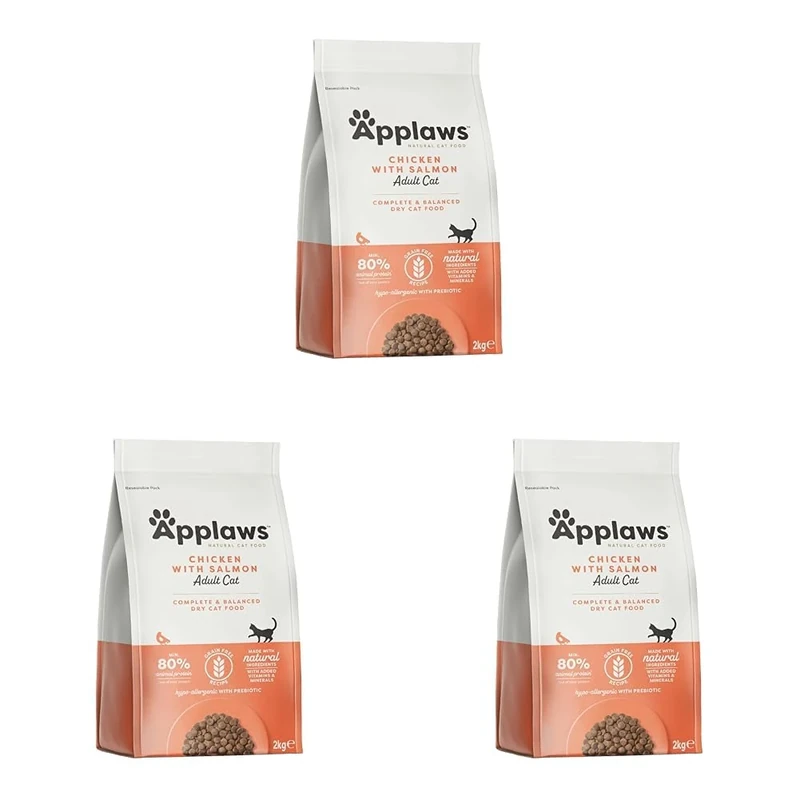 Applaws Complete and Grain Free Dry Adult Cat Food, Chicken with Salmon, 2kg (Pack of 3)