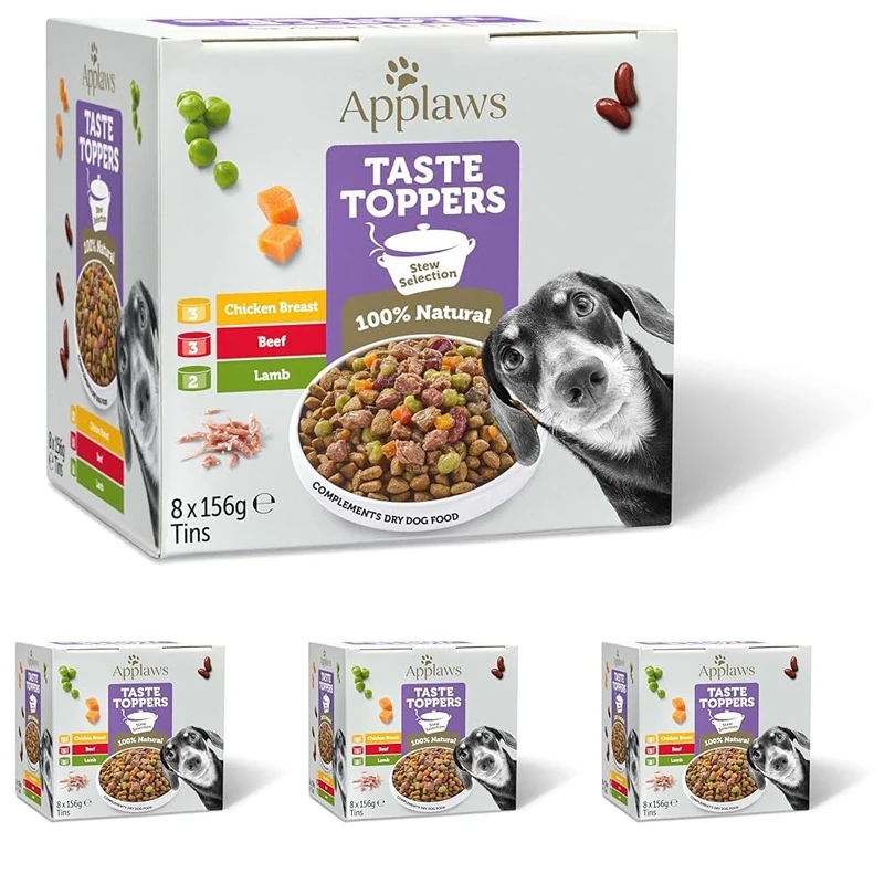 Applaws 100% Natural Wet Dog Food Tin, Grain Free Meat Selection with Vegetables in Stew Tin 8 x 156g Tins (Pack of 4)
