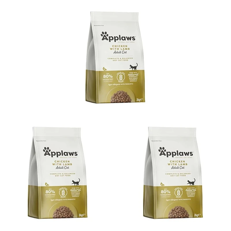 Applaws Natural Complete Dry Food for Adult Cats, Chicken with Lamb Grain Free, 2kg Bag (Pack of 3)