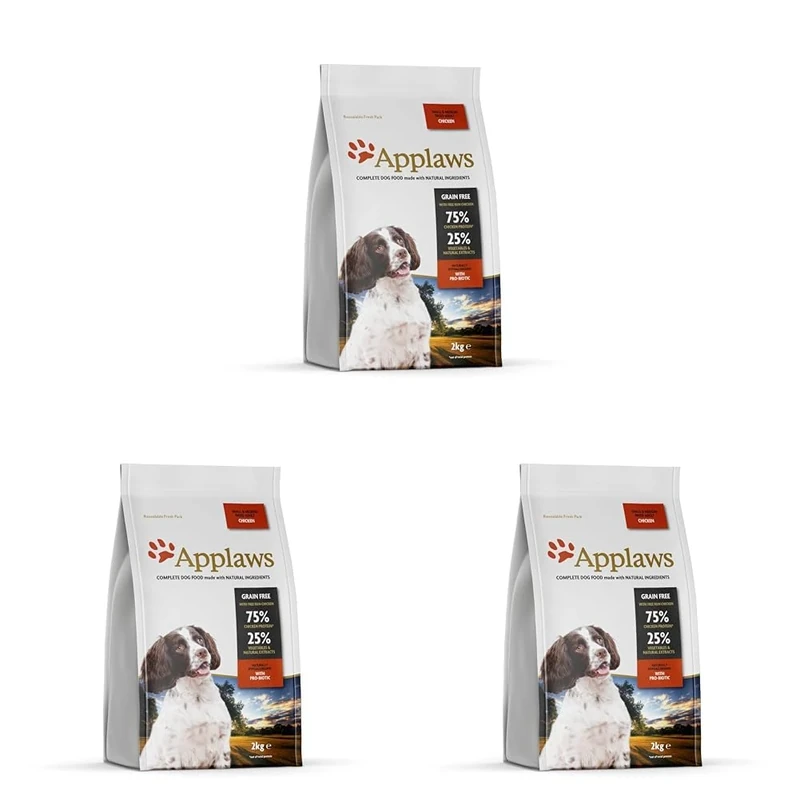 Applaws High Protein Complete and Grain Free Dry Dog Food 2 kg for Adult Medium and Small Dog Breeds, Chicken (Pack of 3)