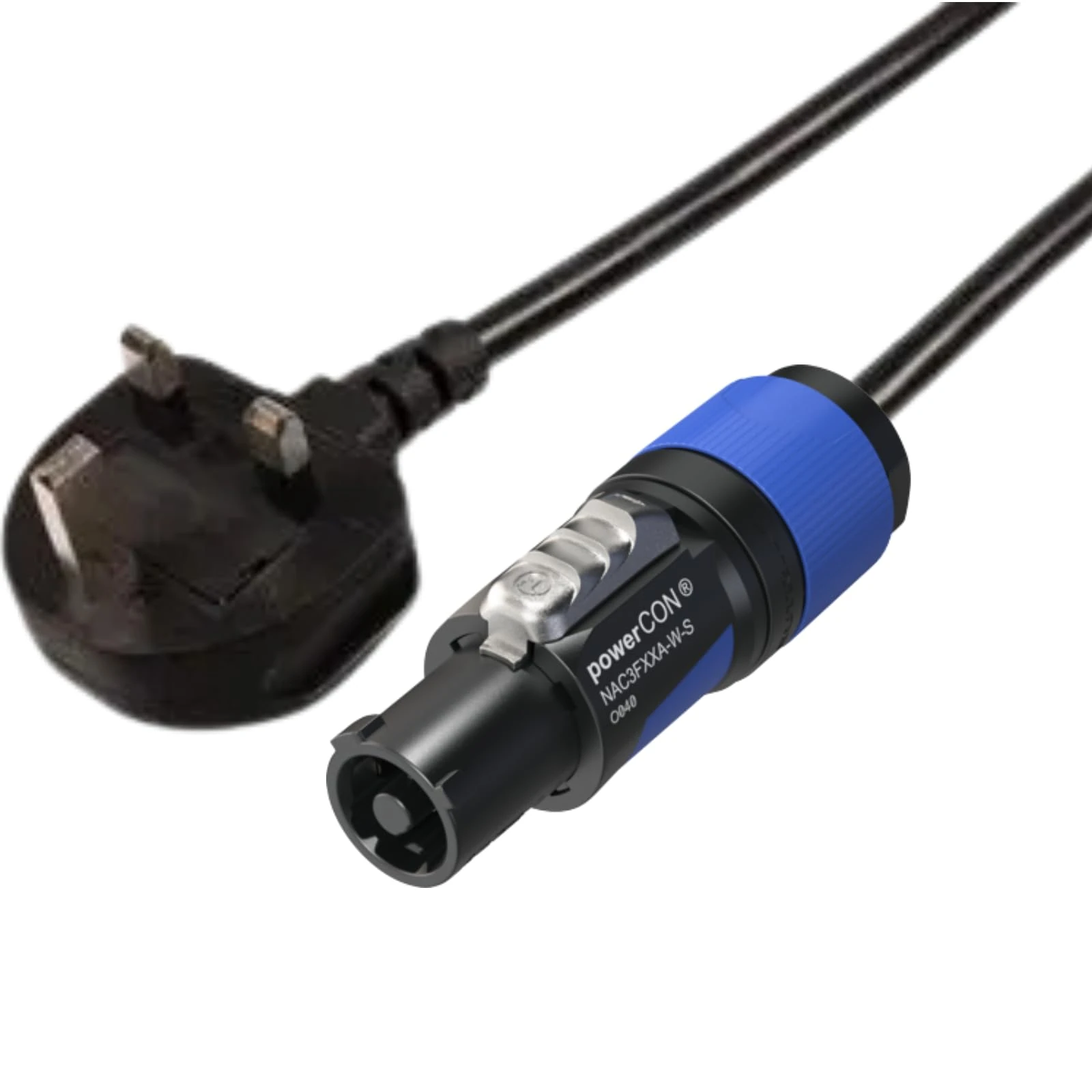 13A Plug to Neutrik NAC3FXXA-W-S (PowerCON) – Locking Mains Cable for Stage & AV Equipment (Black, 3m)