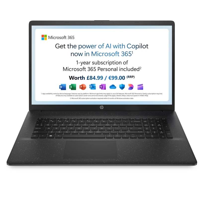 HP 17-cn3008na Intel® N N100 Laptop 43.9 cm (17.3") Full HD 4 GB DDR4-SDRAM 128 GB UFS Wi-Fi 6 (802.11ax) Windows 11 Home in S mode Black