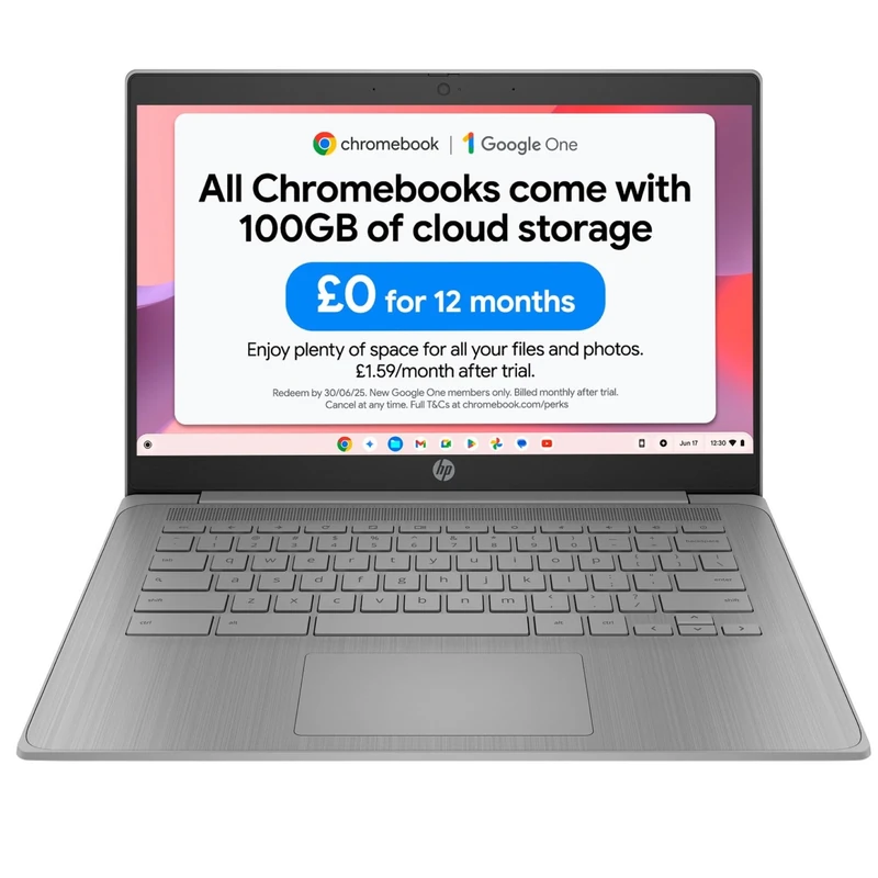 HP Chromebook 14" | Intel Celeron N4500 Processor | 4GB RAM | 64GB eMMC | Intel UHD Graphics | HD Anti-glare Display | Chrome OS | Dual Speakers | USB-C Fast Charging | Modern Grey | 14a-ne1000na