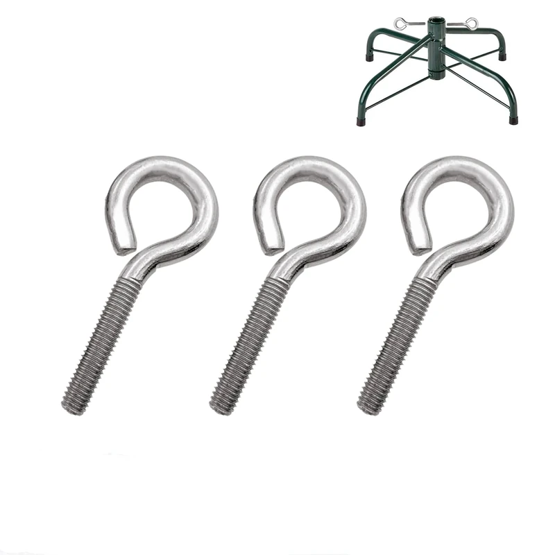 3 Pcs Christmas Tree Stand Screws,Eye Bolts Xmas Tree Hooks Accessories Bracket Eyelet Screw Metal Vine Eyes Bolt Stainless Eyebolt Heavy Duty Stands Replacement,for Christmas Universal Base Brackets