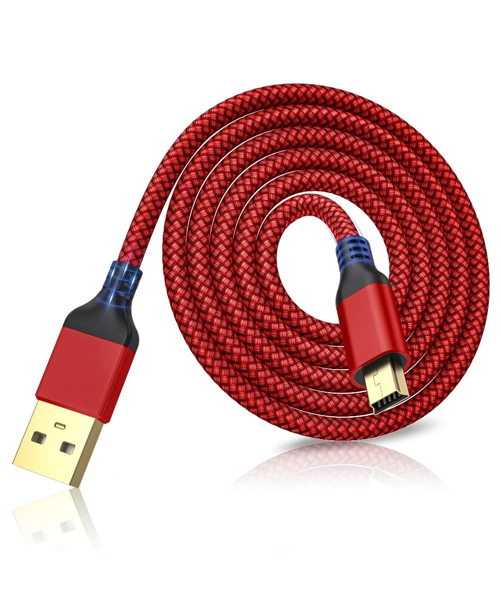 Mini USB 2.0 to Mini B Cable - 3M Braided Data & Charging Cable Compatible with PS3 Controller, Garmin GPS, Blue Yeti, Hero 3/4, Dash Cam, Nikon, Canon (Red, 1P-3M)