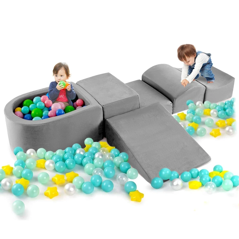 FANTASK 5-Piece Children's Soft Play Set, Foam Building Blocks with Ball Pit, Giant Building Blocks for Playroom, Children's Room (Grey) - Image 1