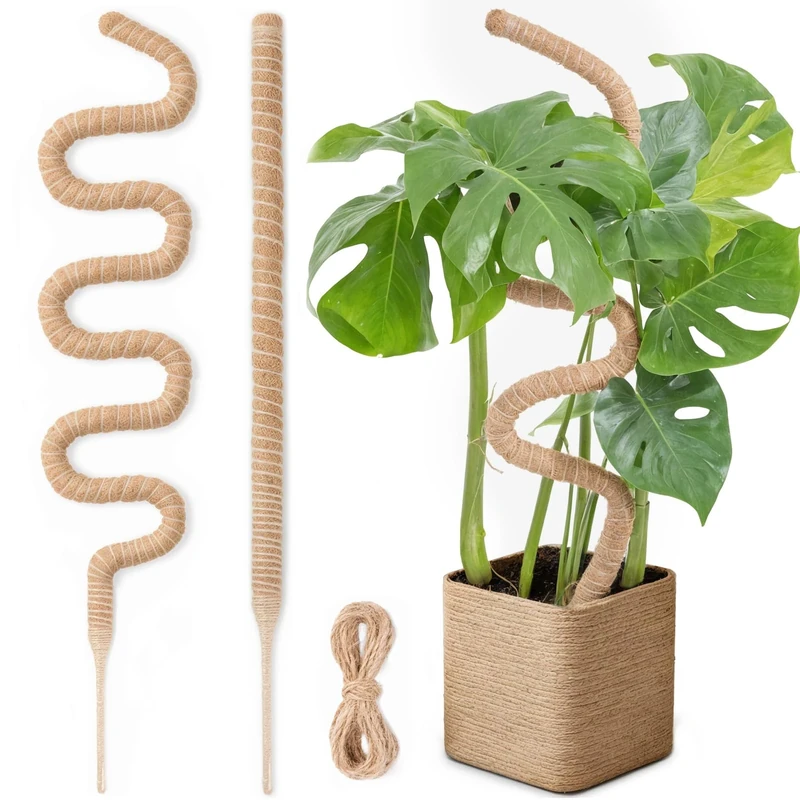 2 PCs of 63 Inch / 160CM Bendable Moss Pole for Plants, Garden Sage Monstera Cheese Plants Moss Pole kit, Handmade Stakes for Indoor and Climbing Plants