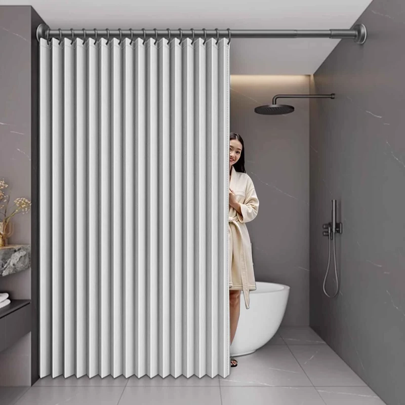 MTHGH Folding door curtain,With telescopic rod,Home Room Darkening Door Curtains,Privacy Pleated Folding Curtain With Magnetic Closure Closet Door Curtains(03,W 260*H 200cm)