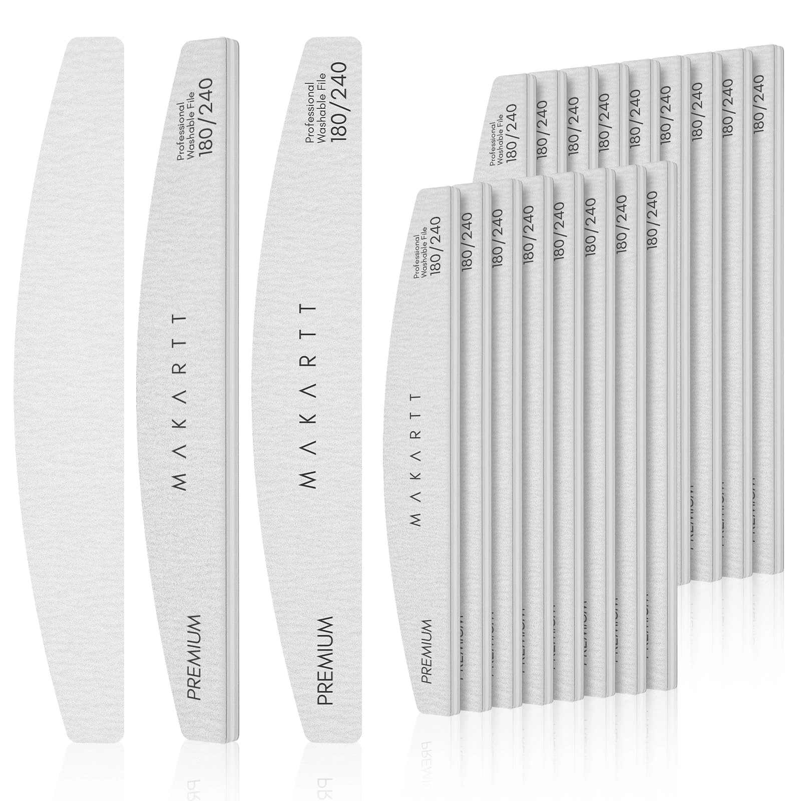 Makartt Nail Files: 180/240 Grit Emery Boards for Nails, 20pcs Professional Dual-Sided Fingernail Files for Natural Nails Prep & Buffing, Reusable Nail Care Manicure Set for Salon & Home Use