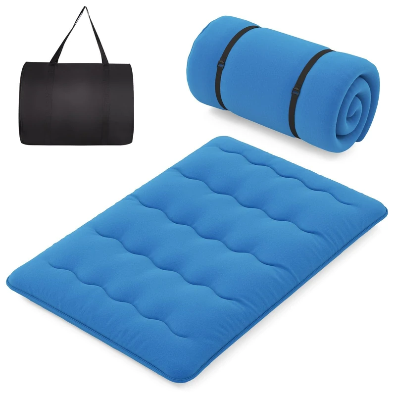 FANTASK Japanese Floor Mattress, 140 x 200 cm, Futon Folding Mattress with Washable Cover and Carry Bag, Blue - Image 1