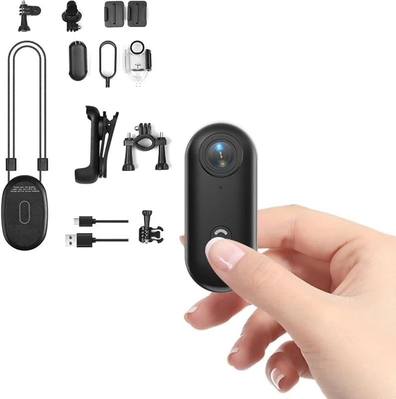 TKMARS Mini Thumb Action Camera 120°Wide Angle Lens, Mini Body Camera with Magnetic Lanyard, 360°Clip, Hands-Free POV Recording, Helmet Cam for Cycling, Motorcycle（09017-1080P-black）