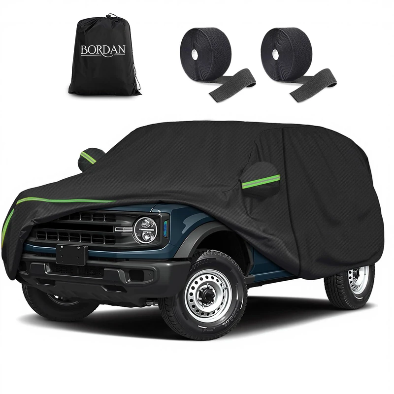 6 Layer Heavy Duty Car Cover for Ford Bronco 4 Door, Waterproof All Weather Sun Rain UV Dust Snow Protection Outdoor Full Car Cover with Zipper and Reflrctive for Ford Bronco 2021 2022 2023 2024 2025