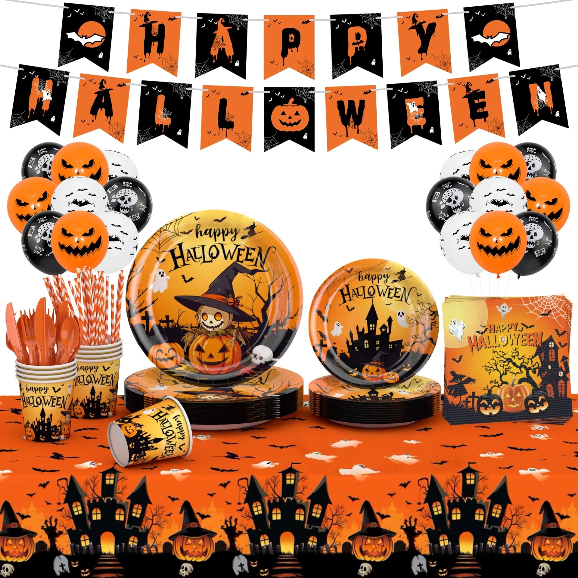 148Pcs Disposable Paper Tableware Set, Party Plates and Cutlery for BBQs, Birthday, Including 32 Plates, 16Napkins, 16 Forks, 16 spoons, 16 knives