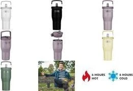 Thermos Refreshing Series Insulated Drinking Cup 0.85 L Matte Green Tumbler with Flip Straw and Handle for Travel, Work or Home, Tasteless Double-Walled Stainless Steel