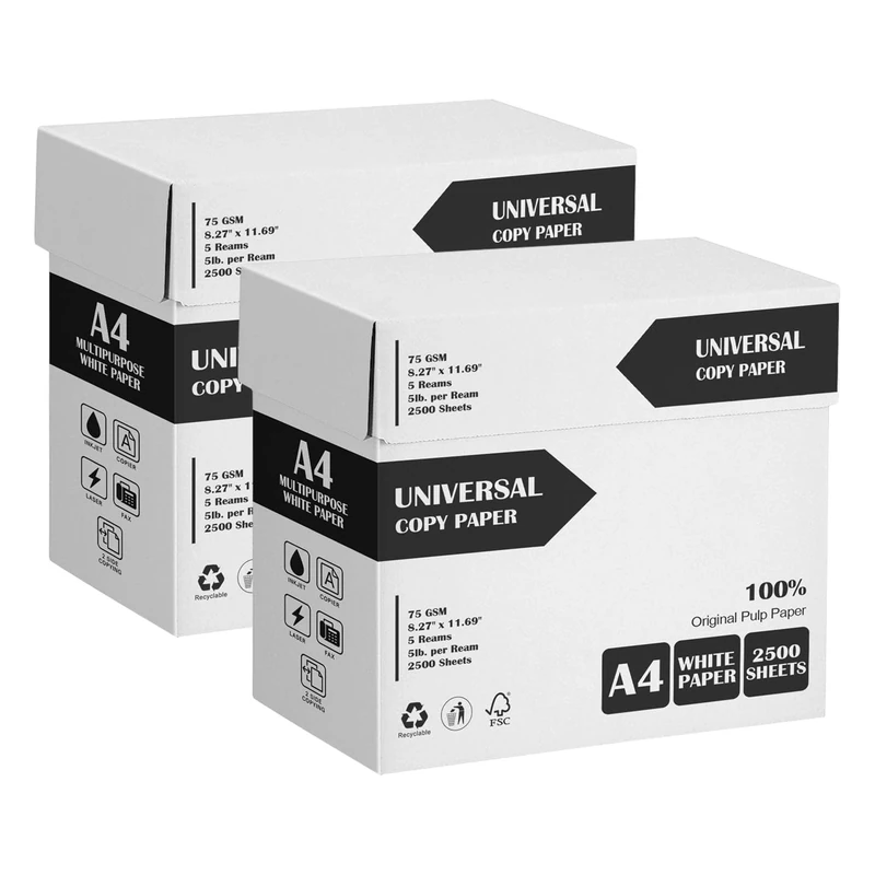 A4 Copy Paper, Multi-Purpose Copy Printer Paper, 5000 Sheets Count, Printer Copiers Paper, Compatible with Laser, Inkjet, Fax Paper, Perfect for Home & Office Use 10 Reams White