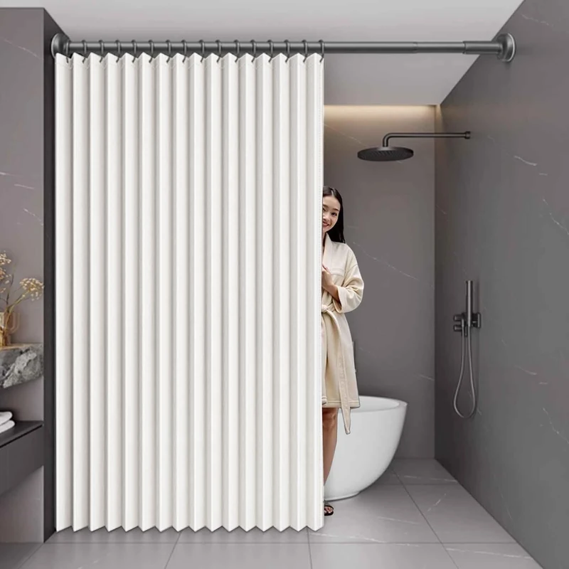 MTHGH Folding door curtain,With telescopic rod,Home Room Darkening Door Curtains,Privacy Pleated Folding Curtain With Magnetic Closure Closet Door Curtains(02,W 260*H 200cm) - Image 1