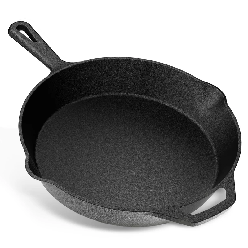 YASHE 30CM Flat Cast Iron Skillet, Cast Iron Frying Pan with Even Heat Distribution, Durable Heavy Duty Cookware for Indoor & Outdoor Use - Image 1