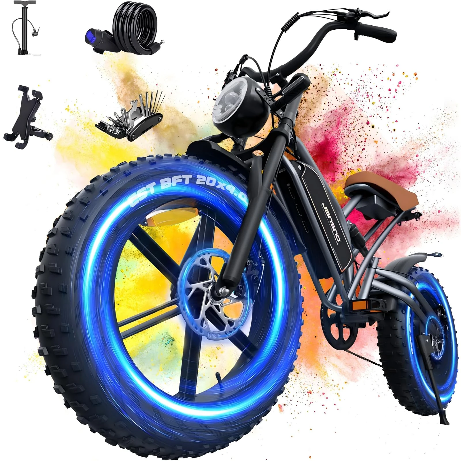 Lunos X50 Electric Bike for Adults with 20'' Fat Tyres, 48V 17Ah Removable Battery &50-60km Range, 250W Motor Electric Bicycle with LCD Smart Display NFC Card and Dual Shock Absorbers