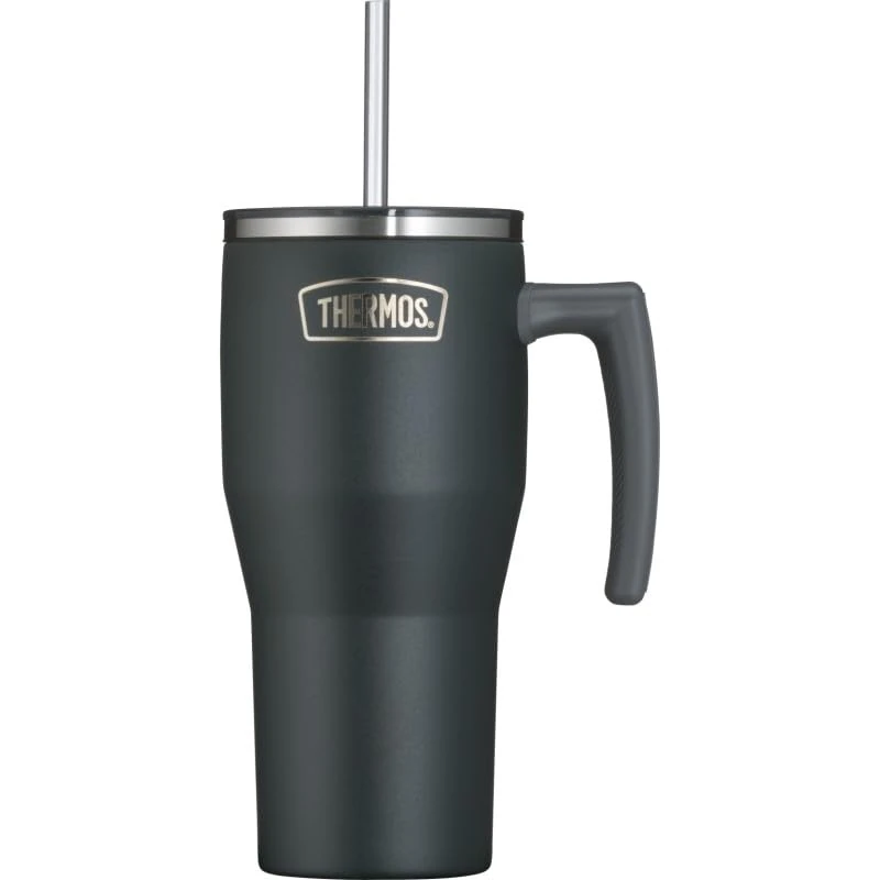 Thermos Refreshing Series Insulated Drinking Cup 0.85 L Matte Black Tumbler with Flip Straw and Handle for Travel, Work or Home, Tasteless Double-Walled Stainless Steel