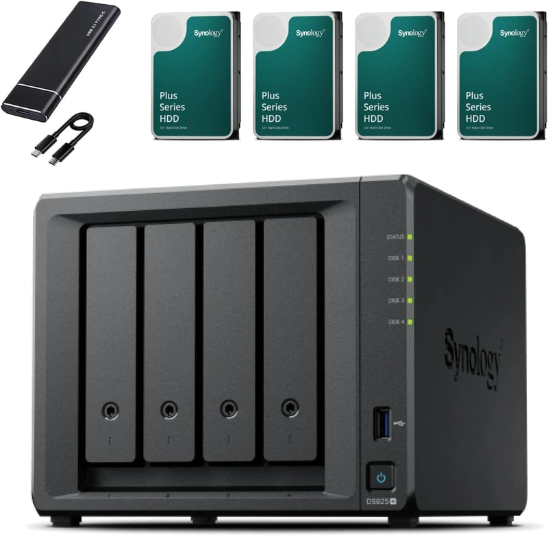 Synology DS925+ 4-Bay NAS Server Kit (32GB RAM, 32TB HDD) - 4x 8TB Synology NAS high-performance desktop network storage device