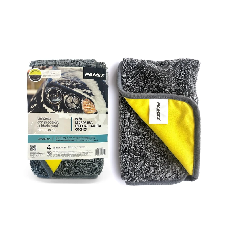 PAMEX Reversible Microfibre Cloth 45 x 40 cm – Super Absorbent, Lint Free and Super Soft Towel – Ideal for Care and Drying of Your Vehicle